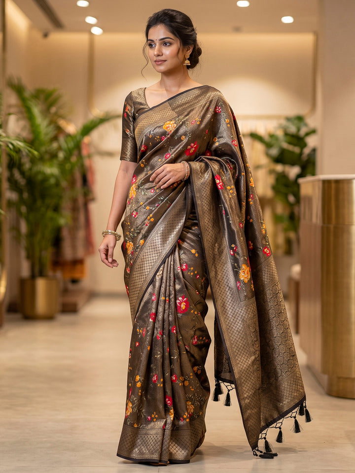 Black Art Silk Woven Saree