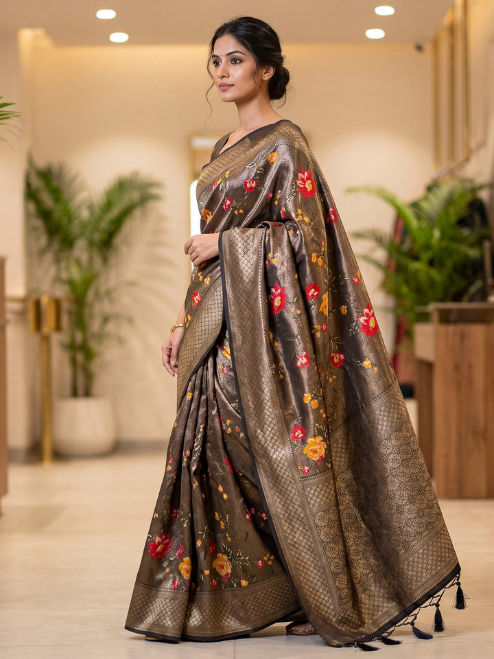 Black Art Silk Woven Saree