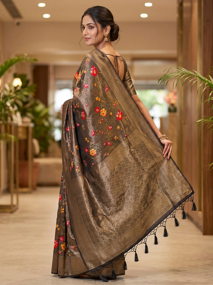 Black Art Silk Woven Saree