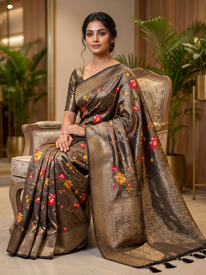 Black Art Silk Woven Saree