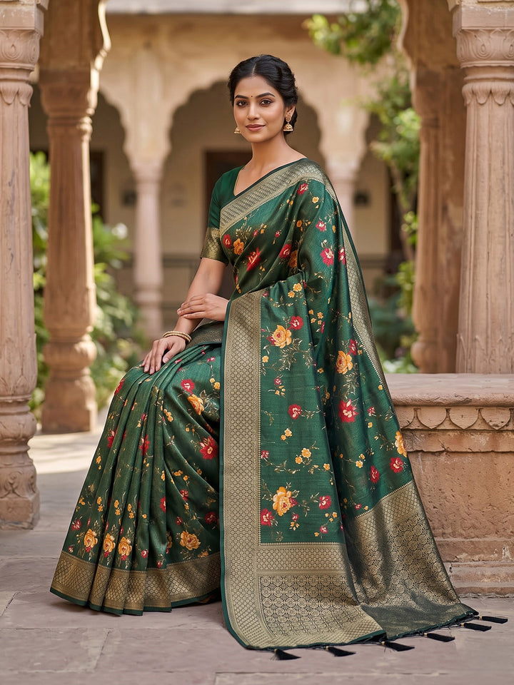 Bottle Green Art Silk Woven Saree
