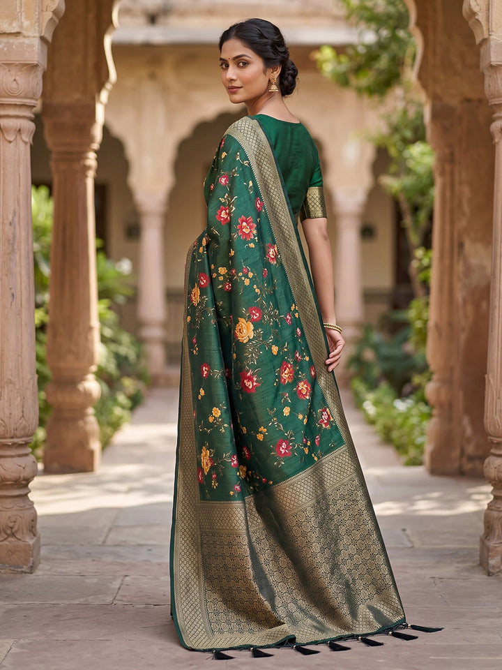 Bottle Green Art Silk Woven Saree