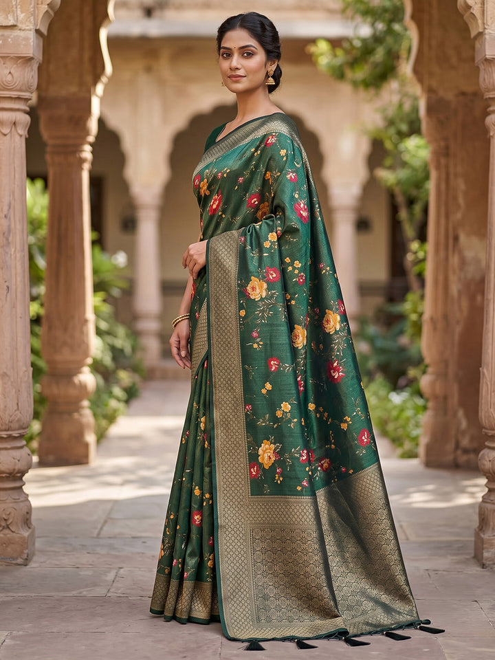 Bottle Green Art Silk Woven Saree