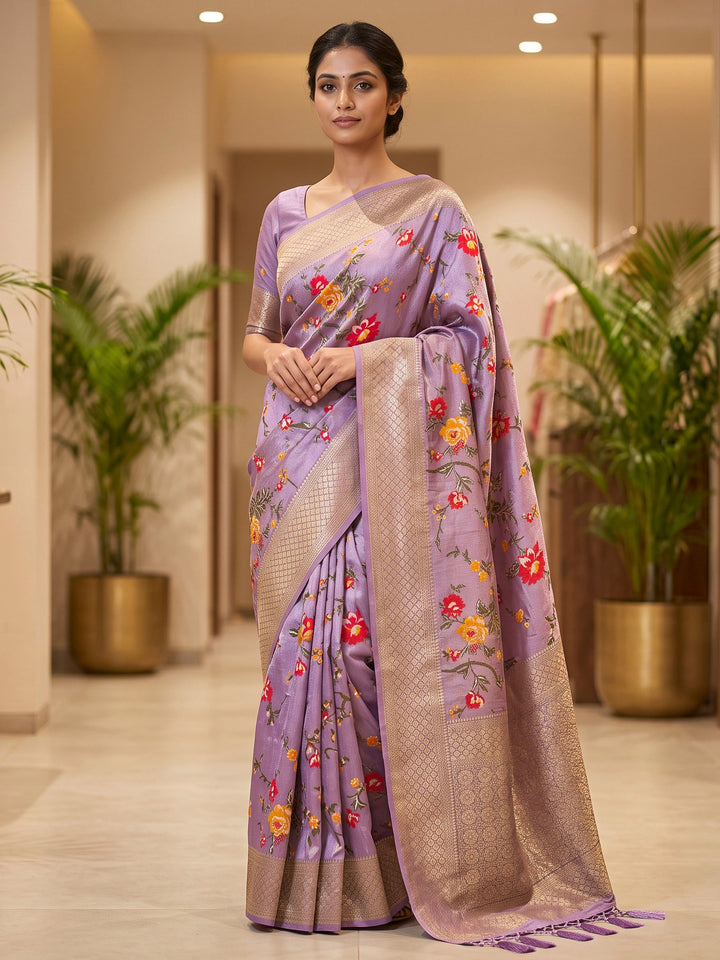Lavender Art Silk Woven Saree