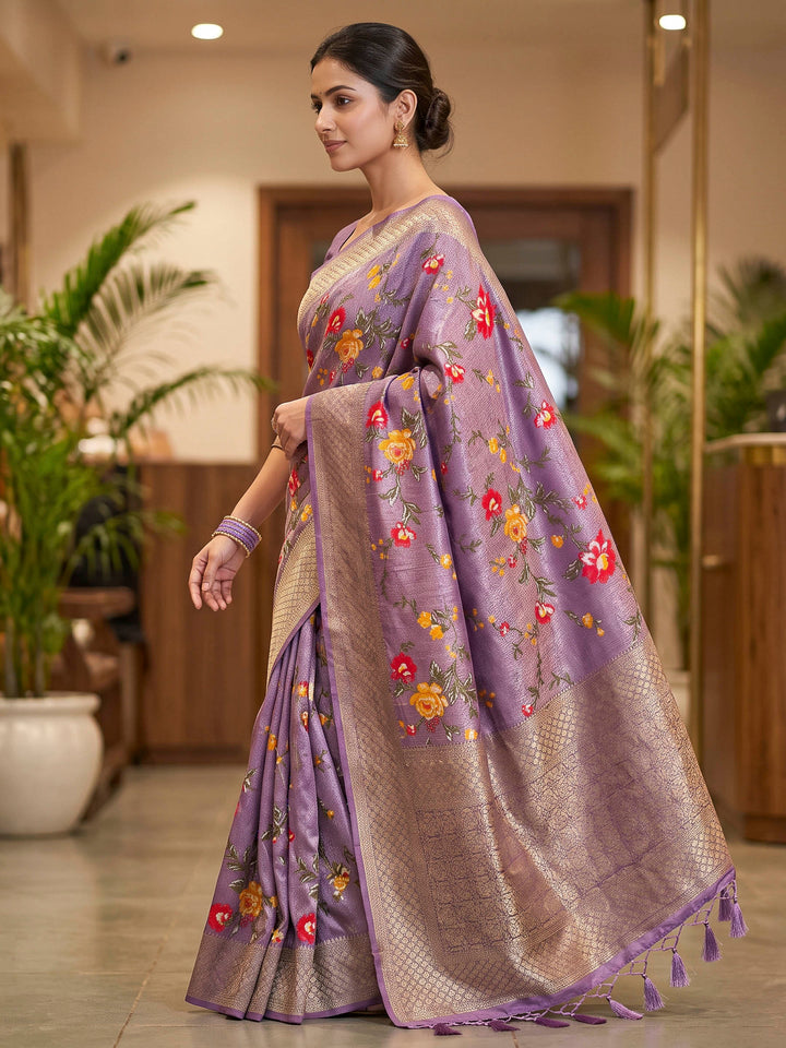 Lavender Art Silk Woven Saree