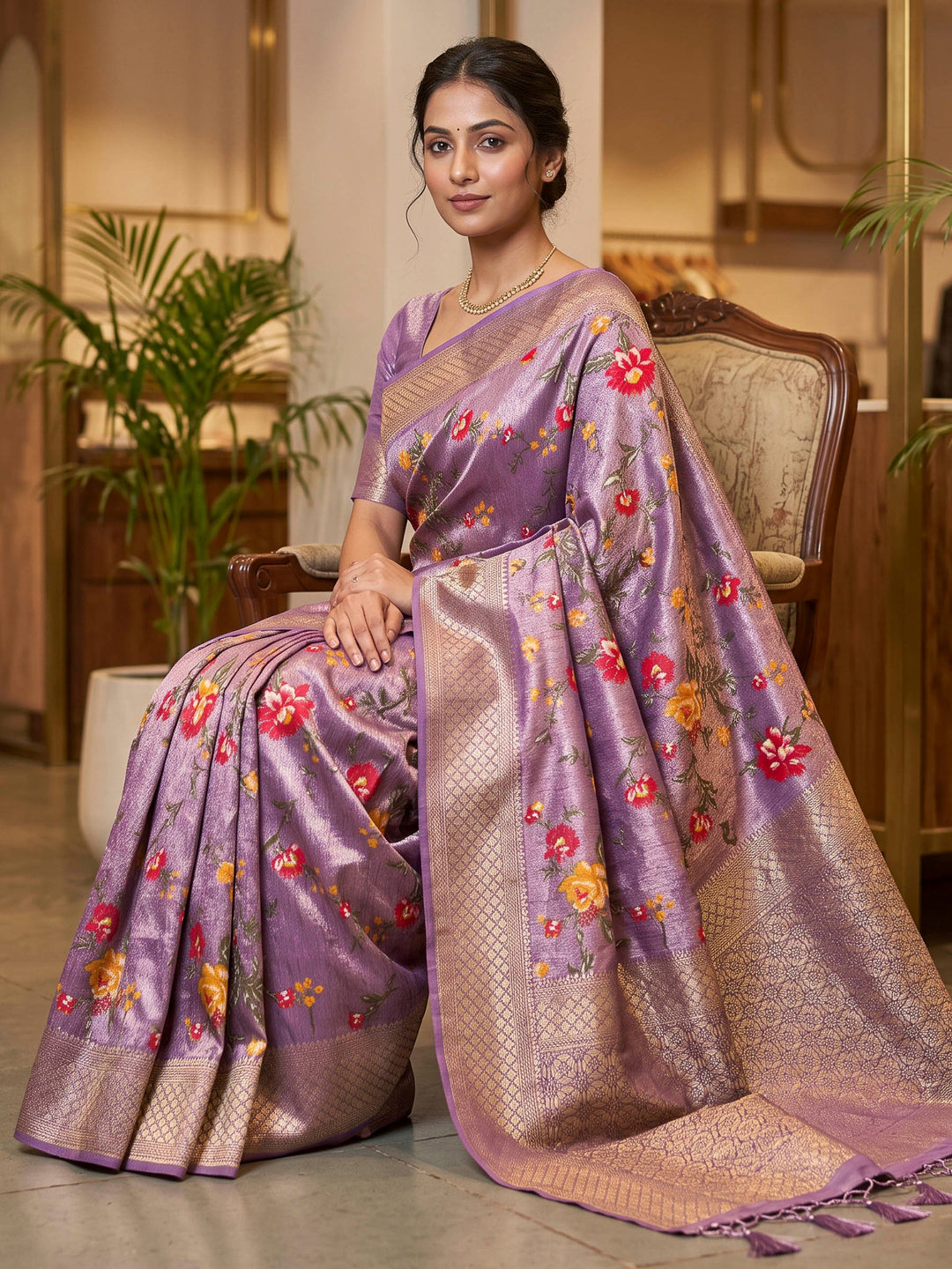 Lavender Art Silk Woven Saree