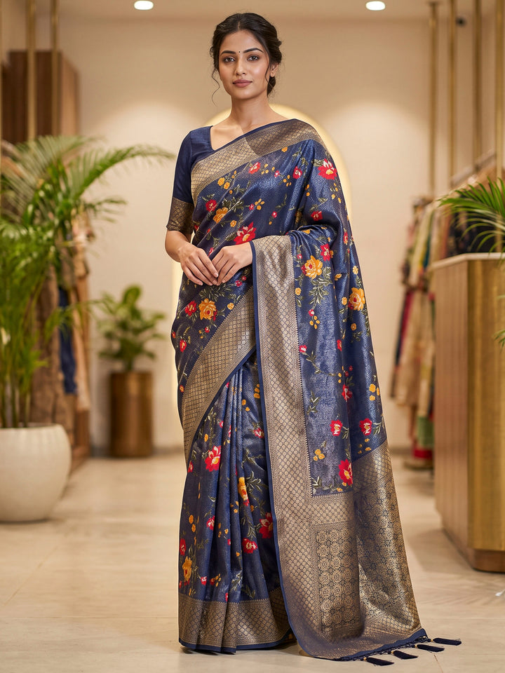 Navy Blue Art Silk Woven Saree
