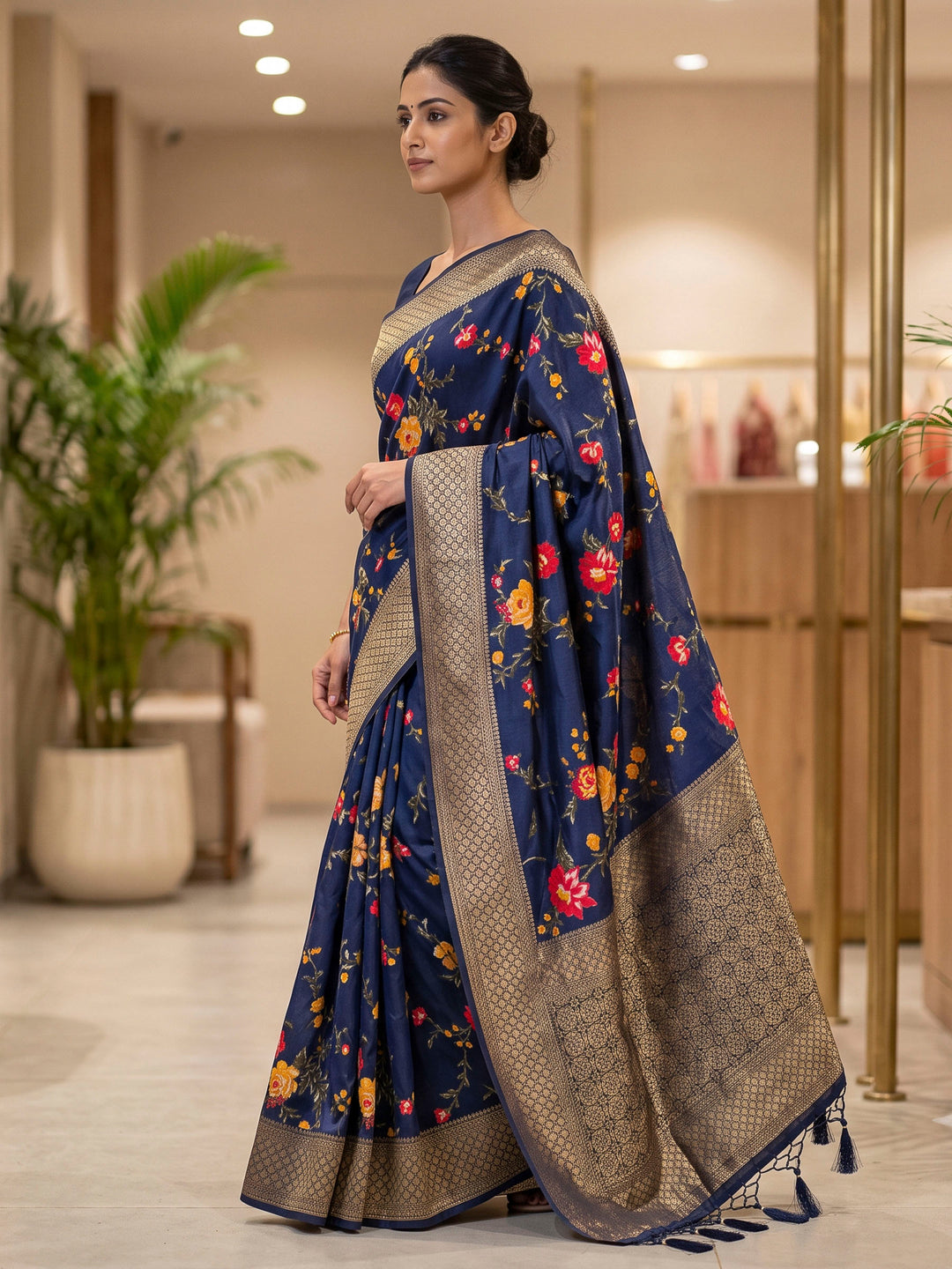 Navy Blue Art Silk Woven Saree