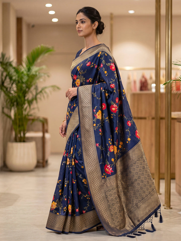Navy Blue Art Silk Woven Saree