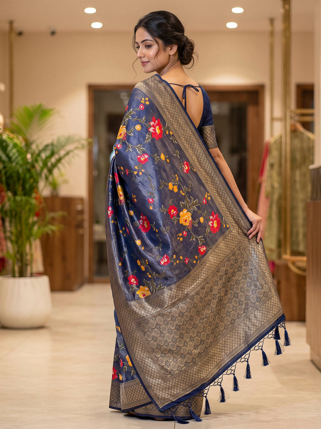 Navy Blue Art Silk Woven Saree