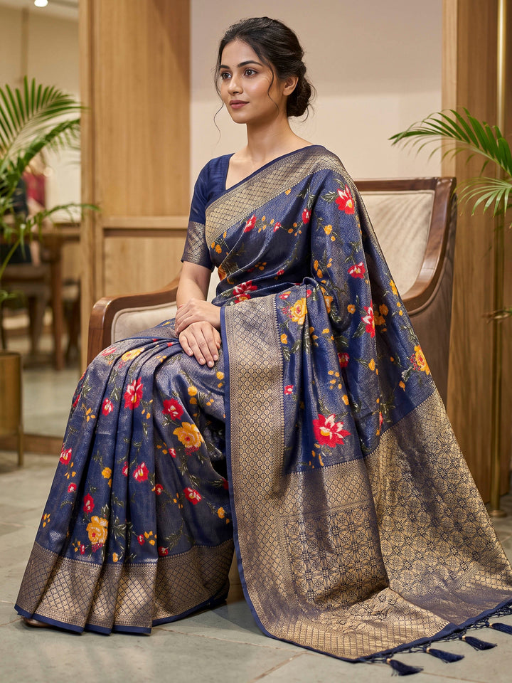 Navy Blue Art Silk Woven Saree