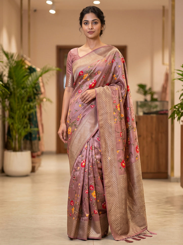 Onion Pink Art Silk Woven Saree