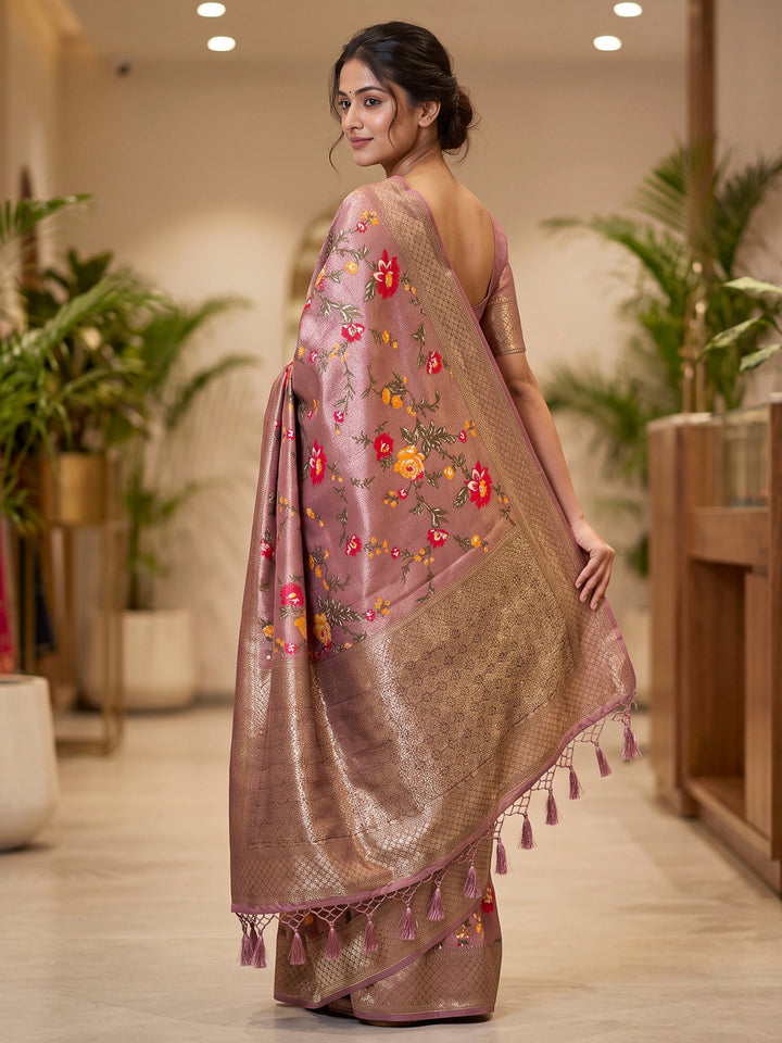 Onion Pink Art Silk Woven Saree