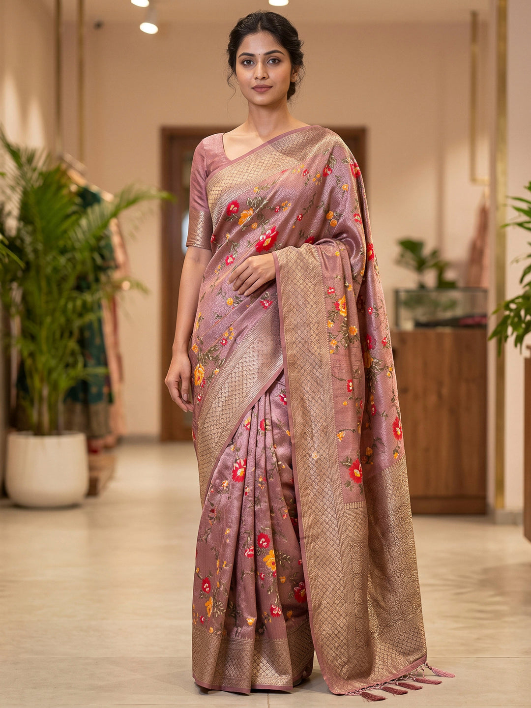 Pink Art Silk Woven Saree