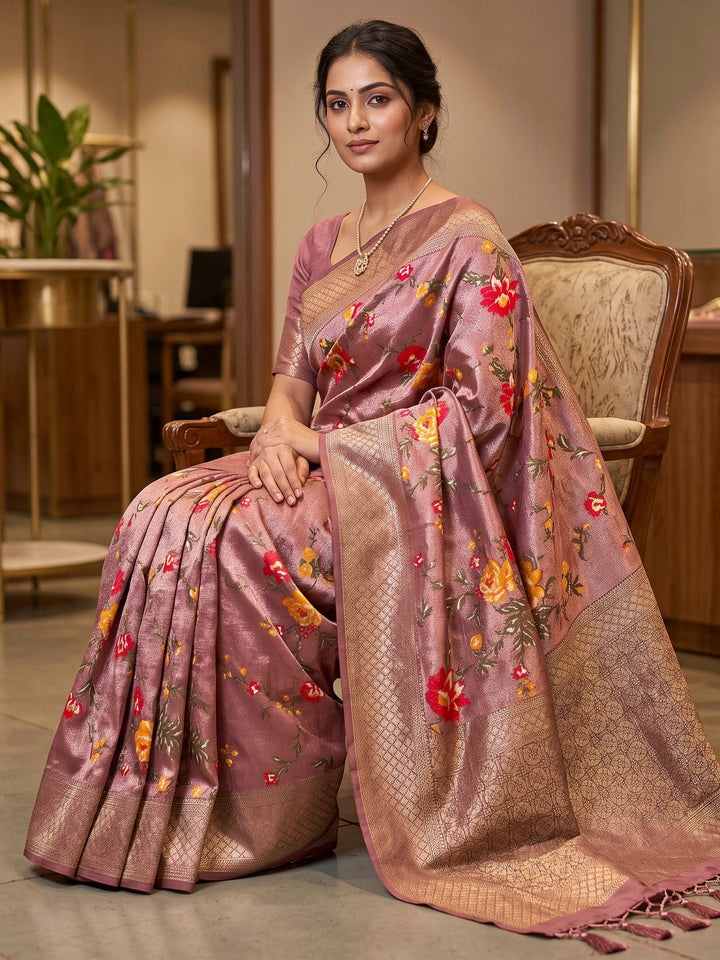Pink Art Silk Woven Saree