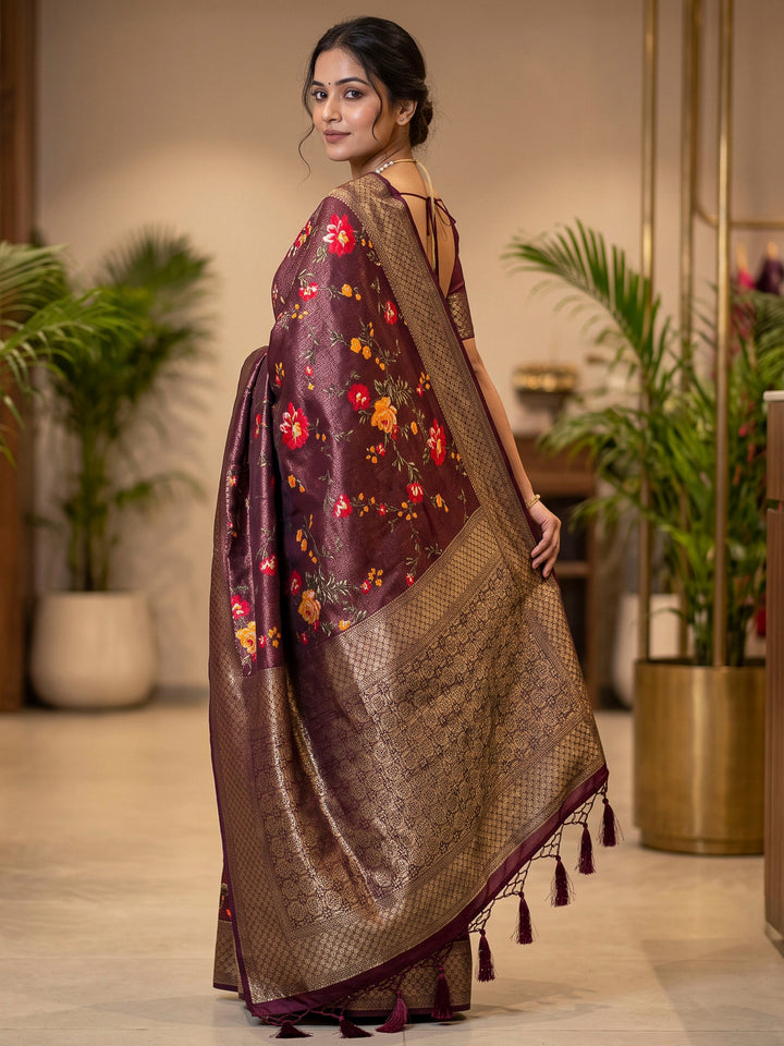 Wine Art Silk Woven Saree