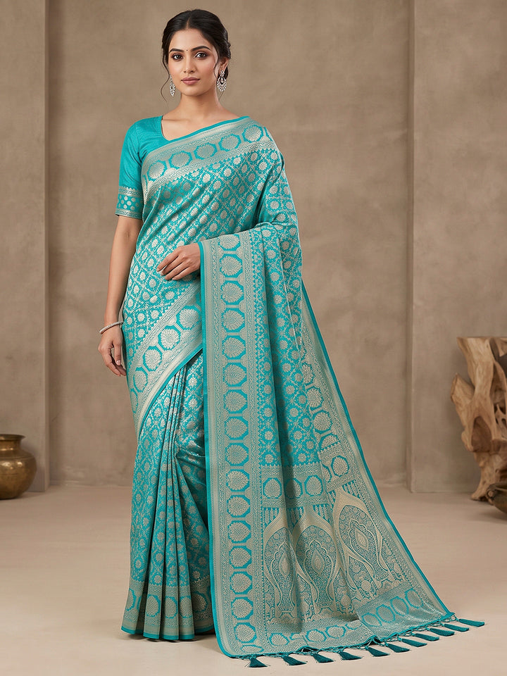 Blue Art Silk Woven Saree