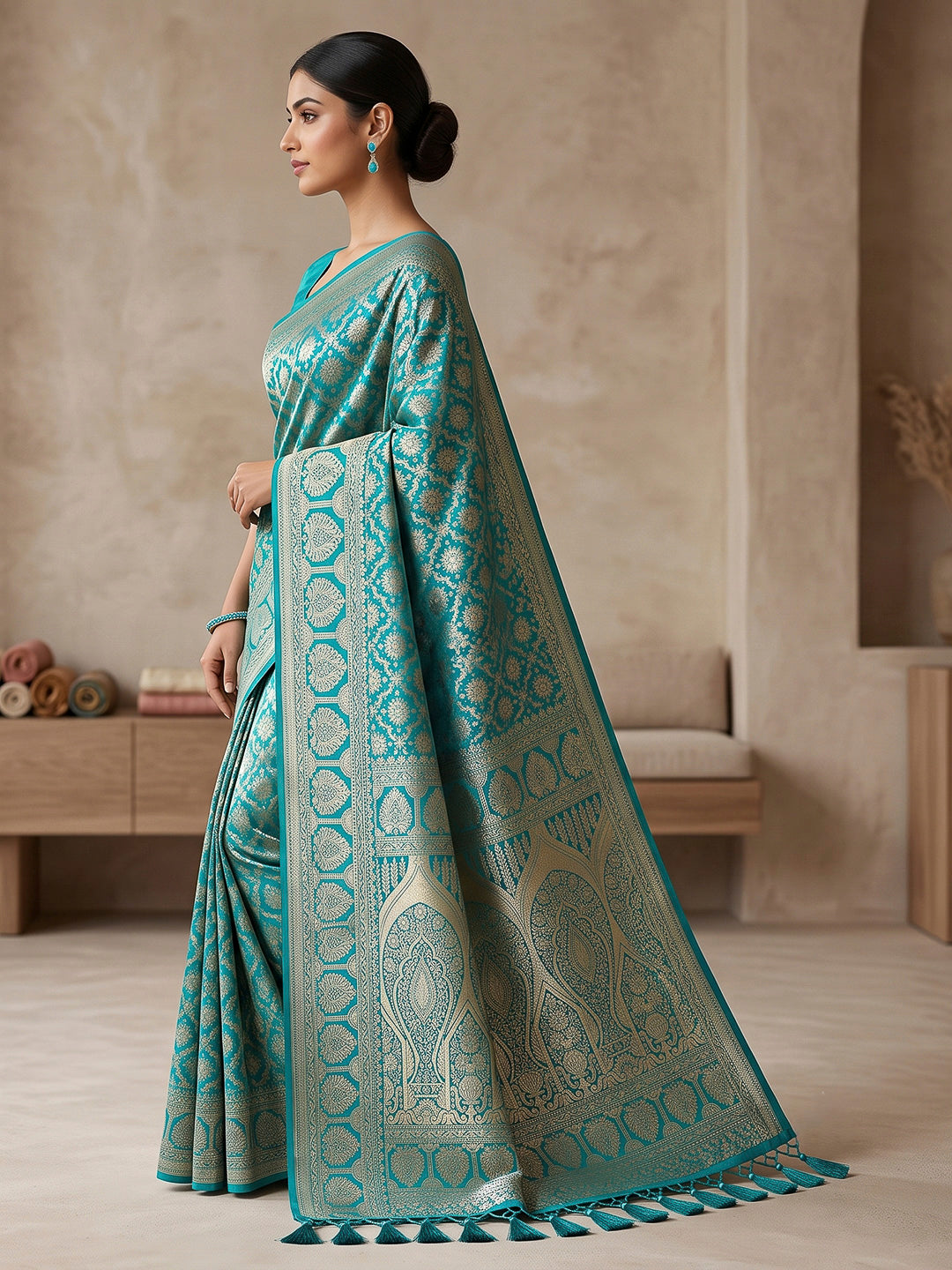 Blue Art Silk Woven Saree