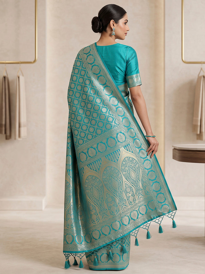 Blue Art Silk Woven Saree