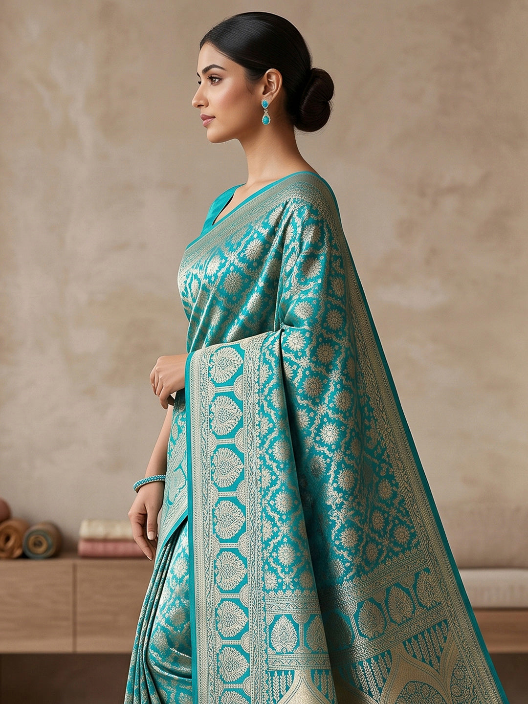Blue Art Silk Woven Saree