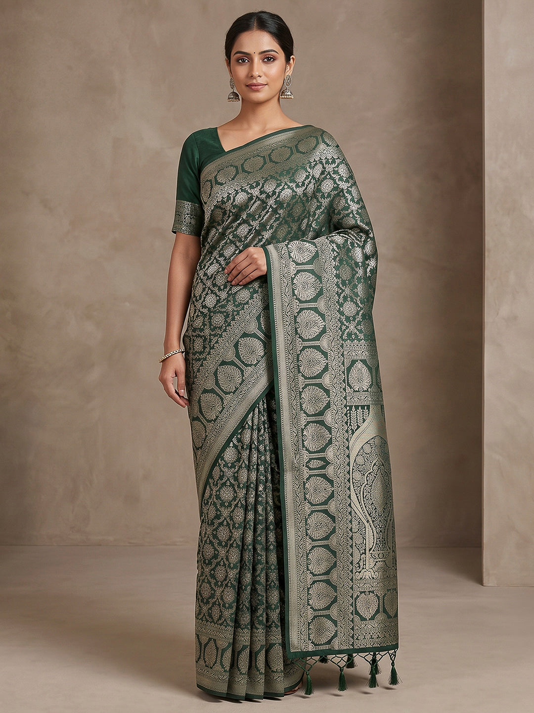 Bottle Green Art Silk Woven Saree