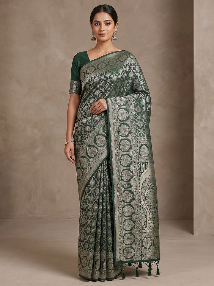 Bottle Green Art Silk Woven Saree