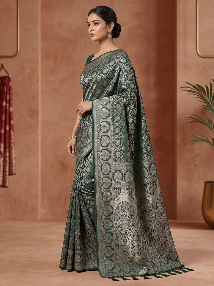 Bottle Green Art Silk Woven Saree