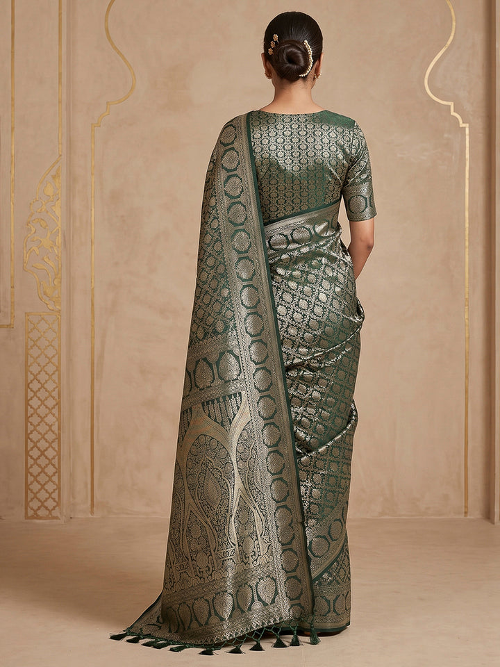Bottle Green Art Silk Woven Saree