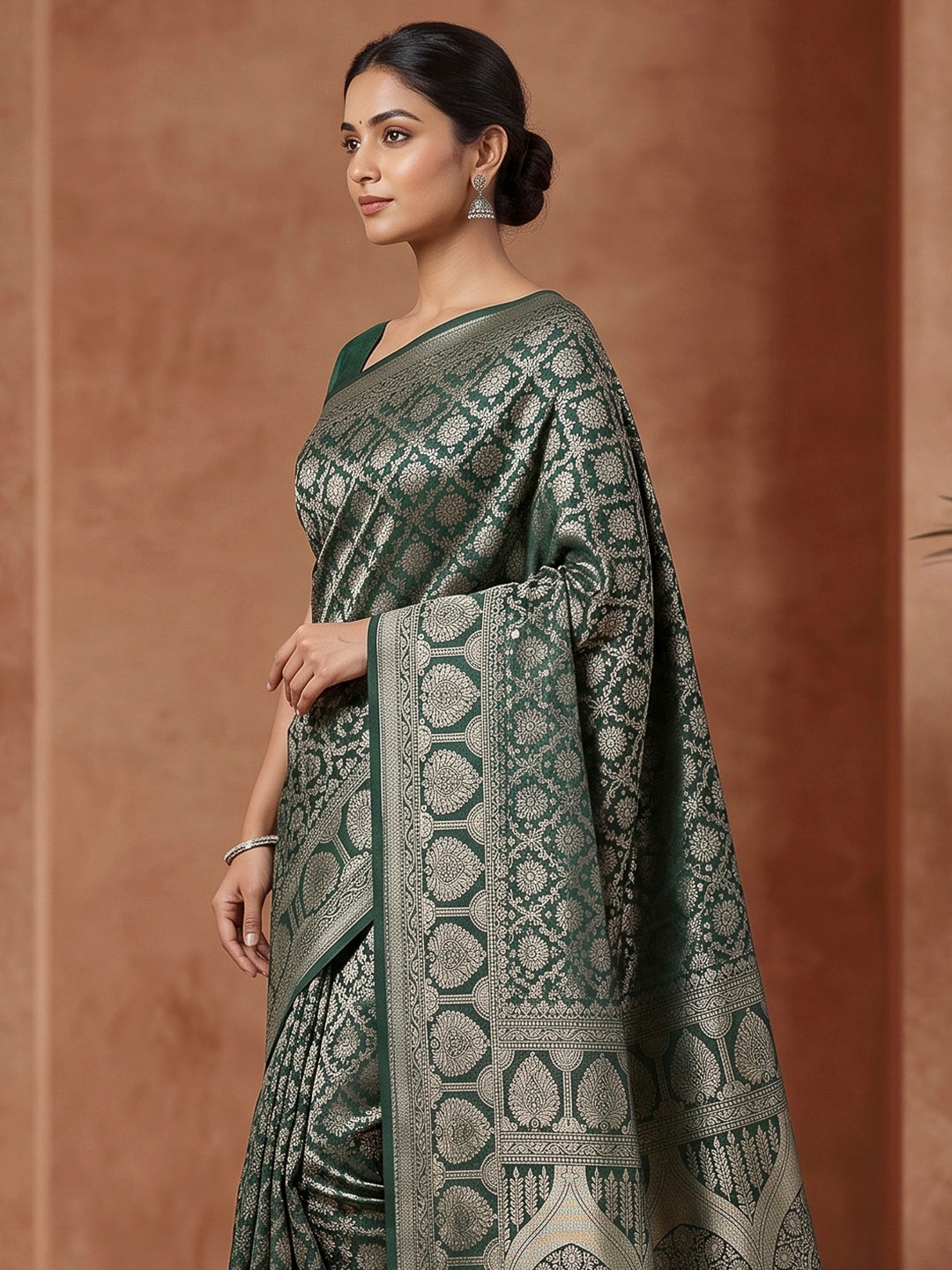 Bottle Green Art Silk Woven Saree