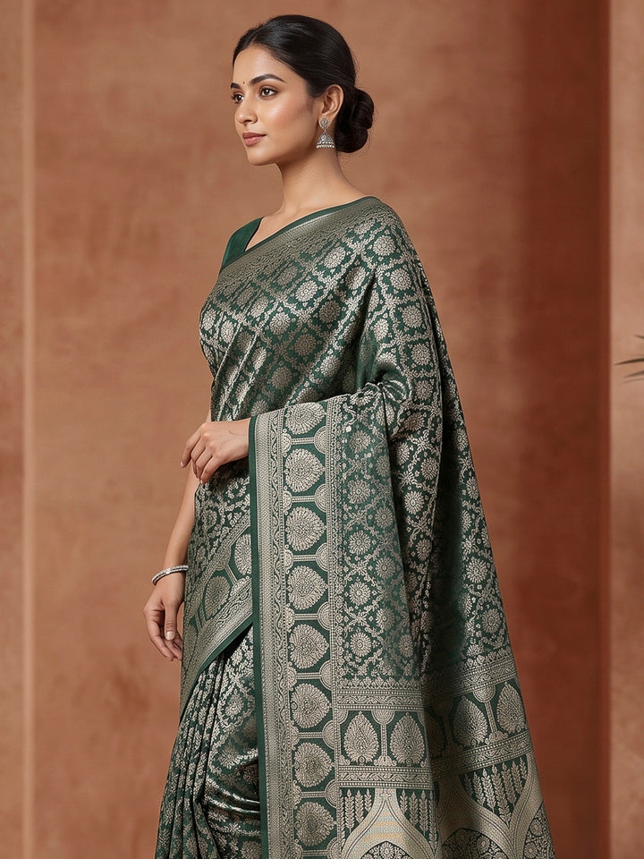 Bottle Green Art Silk Woven Saree