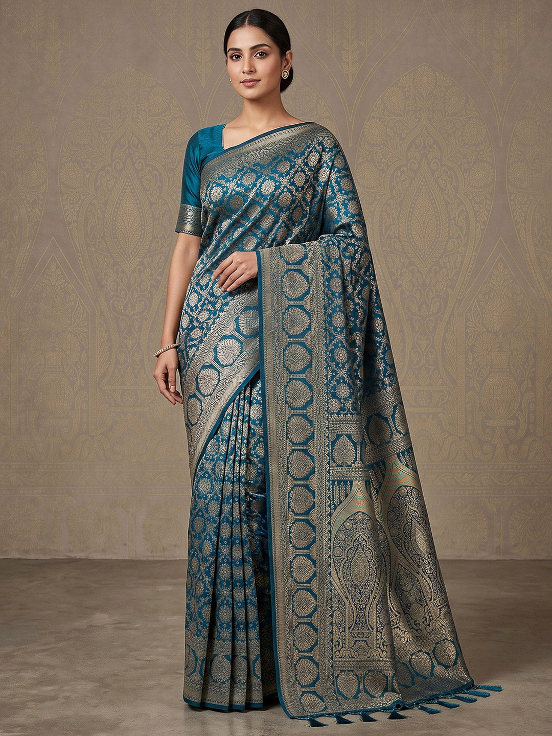 Peacock Blue Art Silk Woven Saree