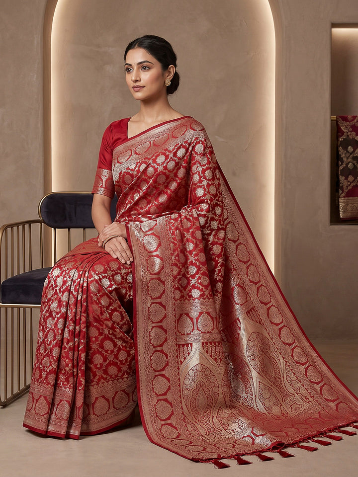 Red Art Silk Woven Saree