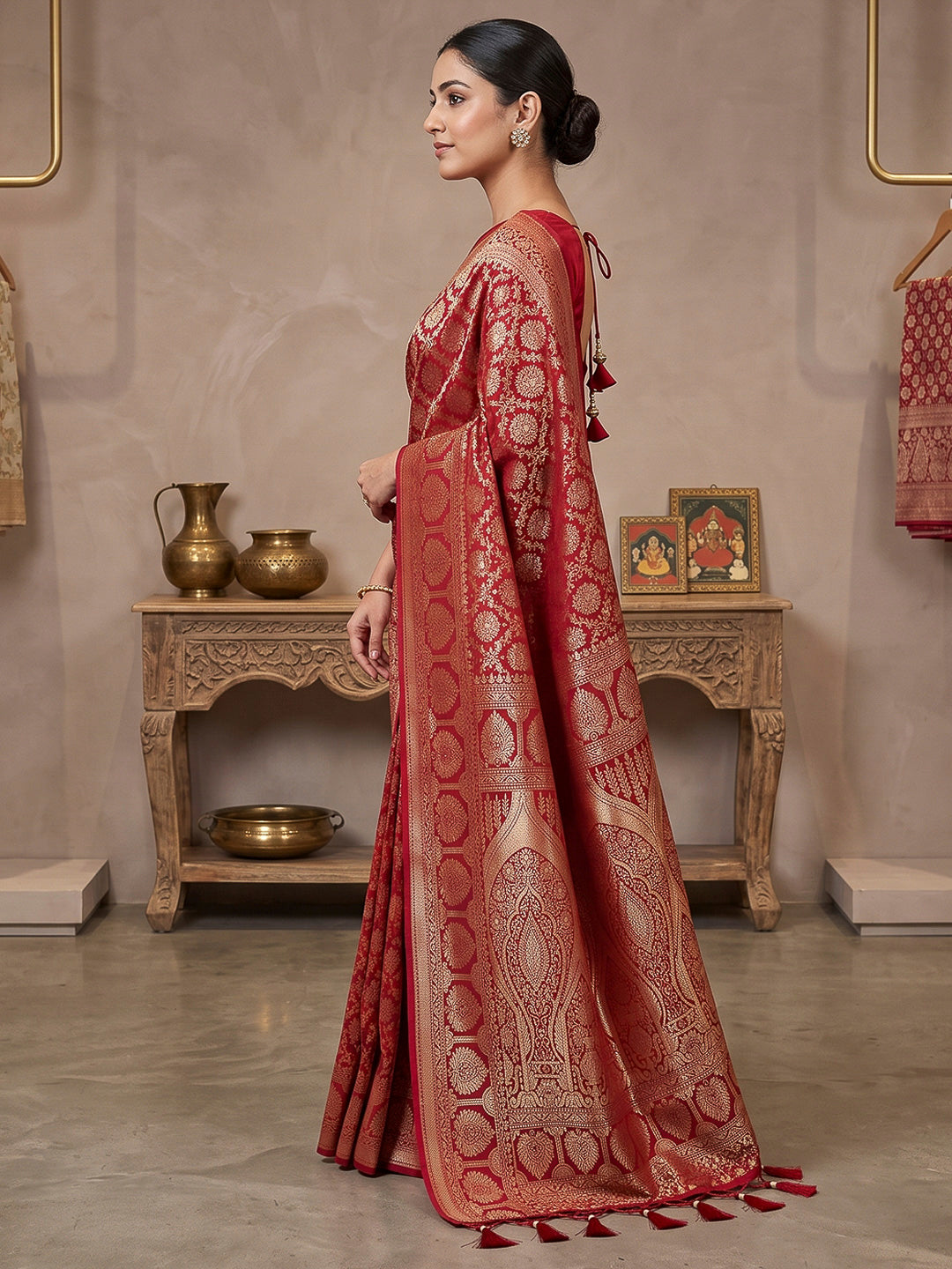 Red Art Silk Woven Saree