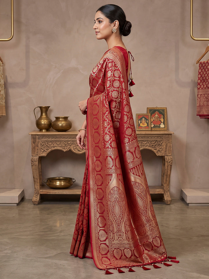 Red Art Silk Woven Saree