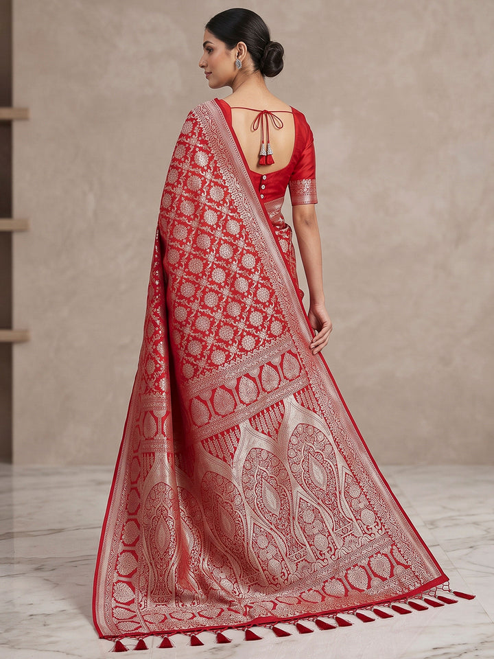Red Art Silk Woven Saree