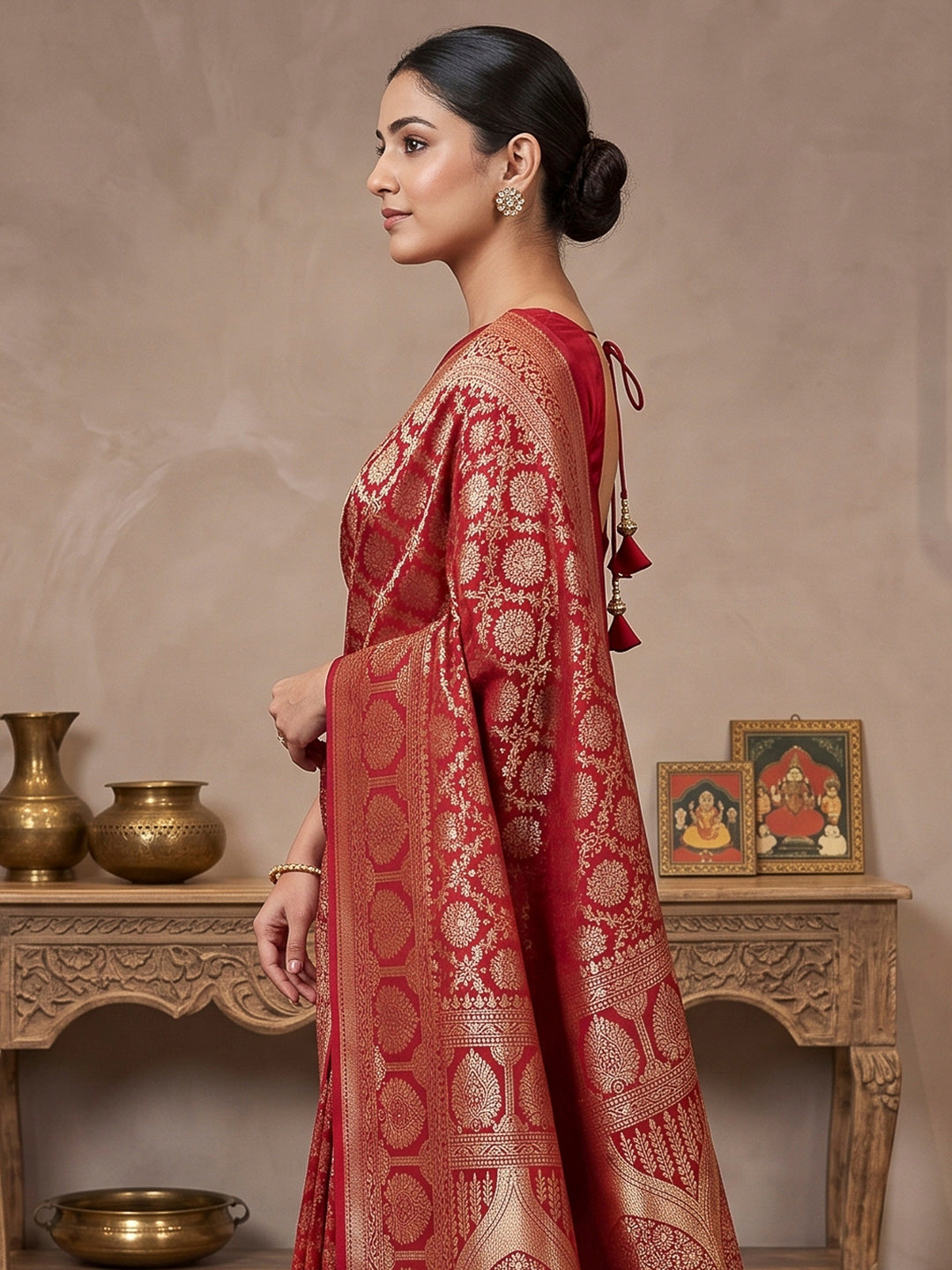 Red Art Silk Woven Saree