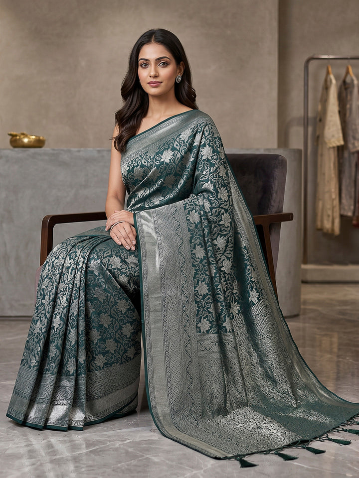 Bottle-Green Art Silk Woven Saree