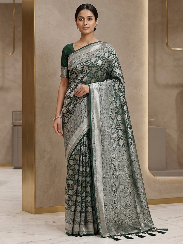 Bottle-Green Art Silk Woven Saree