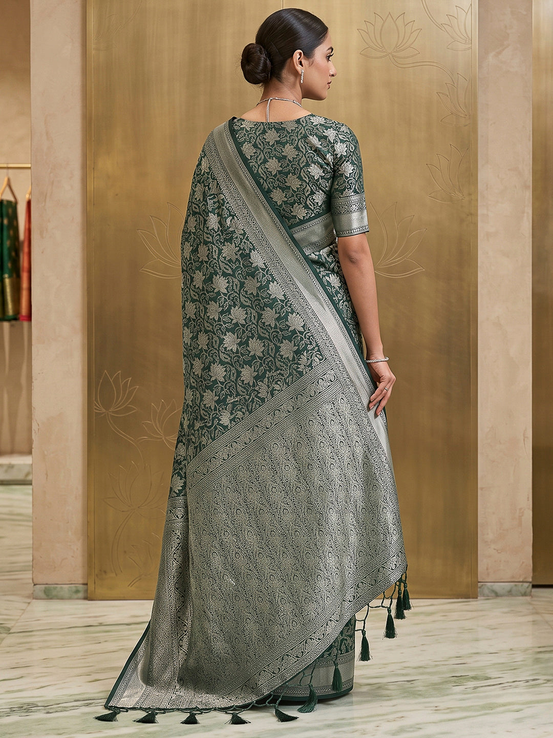 Bottle-Green Art Silk Woven Saree