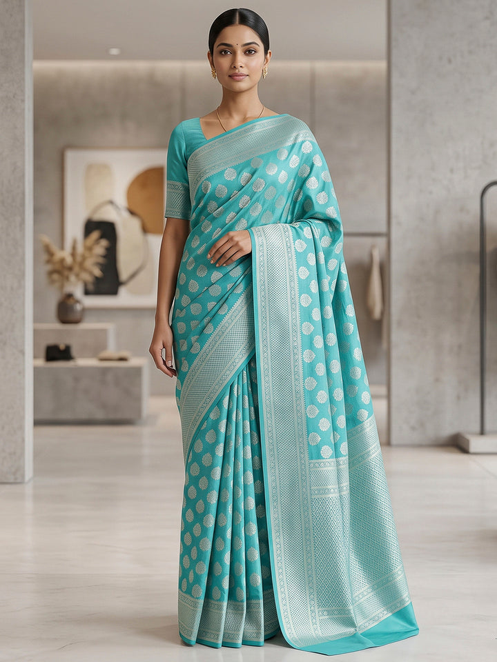Dark-Blue Art Silk Woven Saree