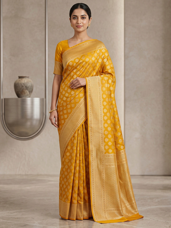 Mustard Art Silk Woven Saree