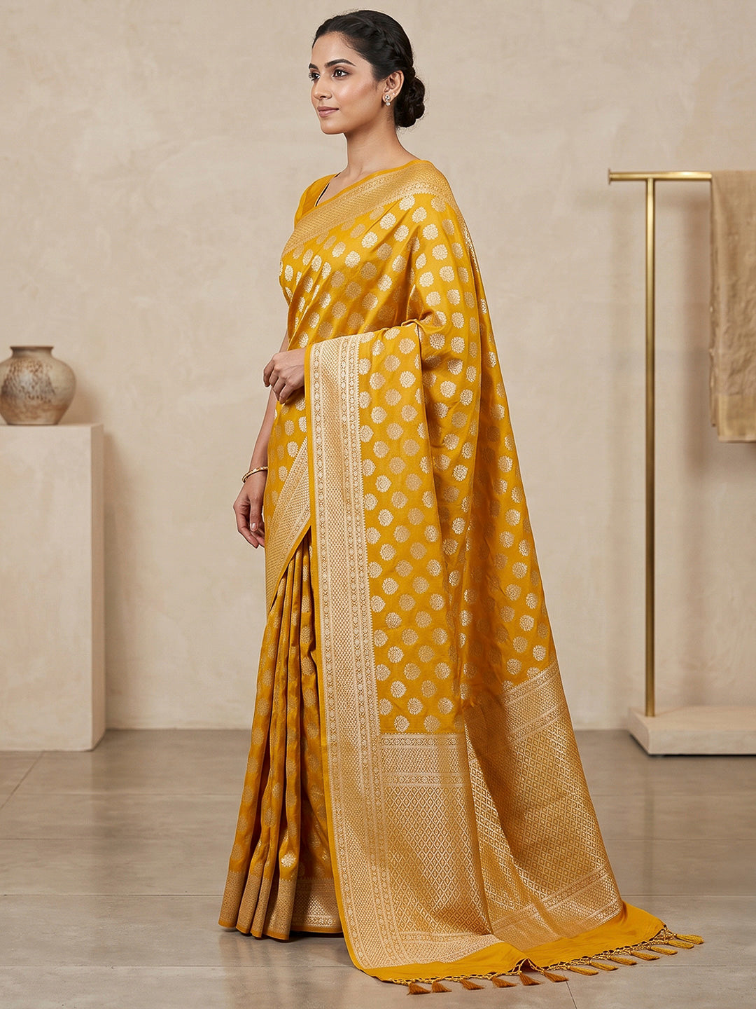 Mustard Art Silk Woven Saree