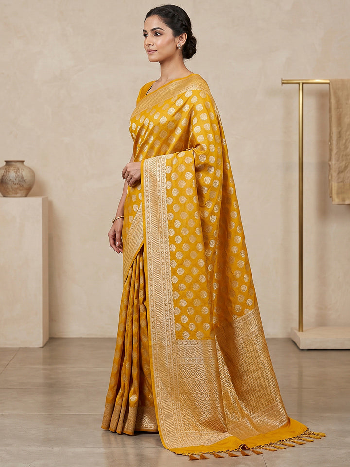 Mustard Art Silk Woven Saree