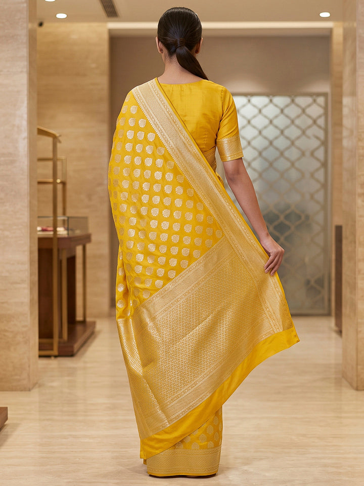 Mustard Art Silk Woven Saree