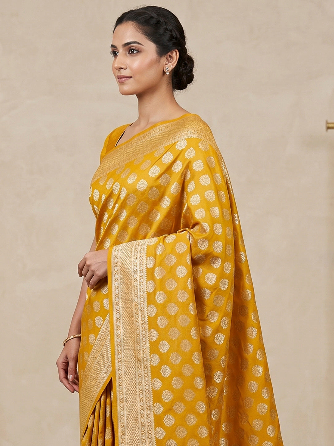 Mustard Art Silk Woven Saree
