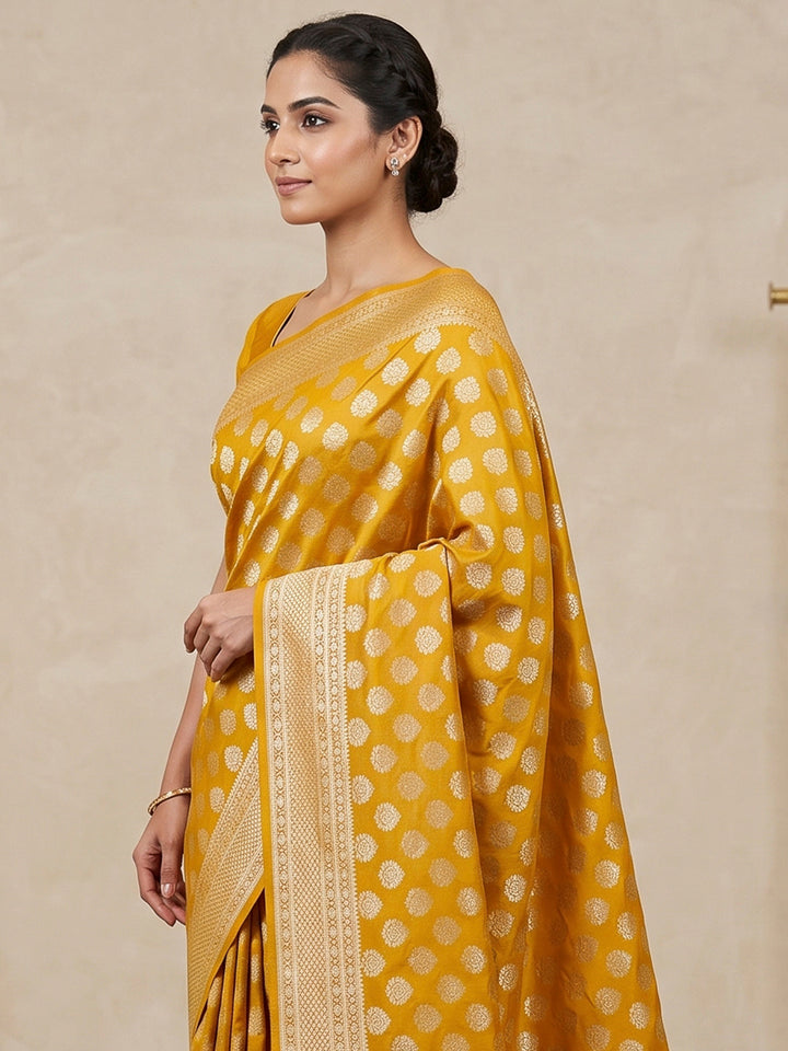 Mustard Art Silk Woven Saree