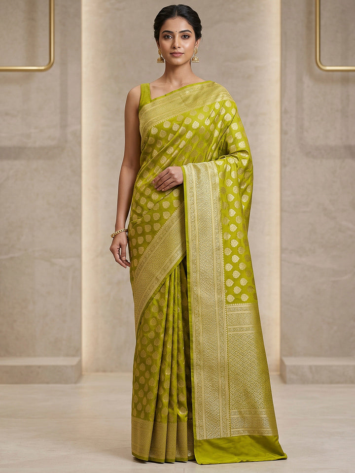 Olive Art Silk Woven Saree