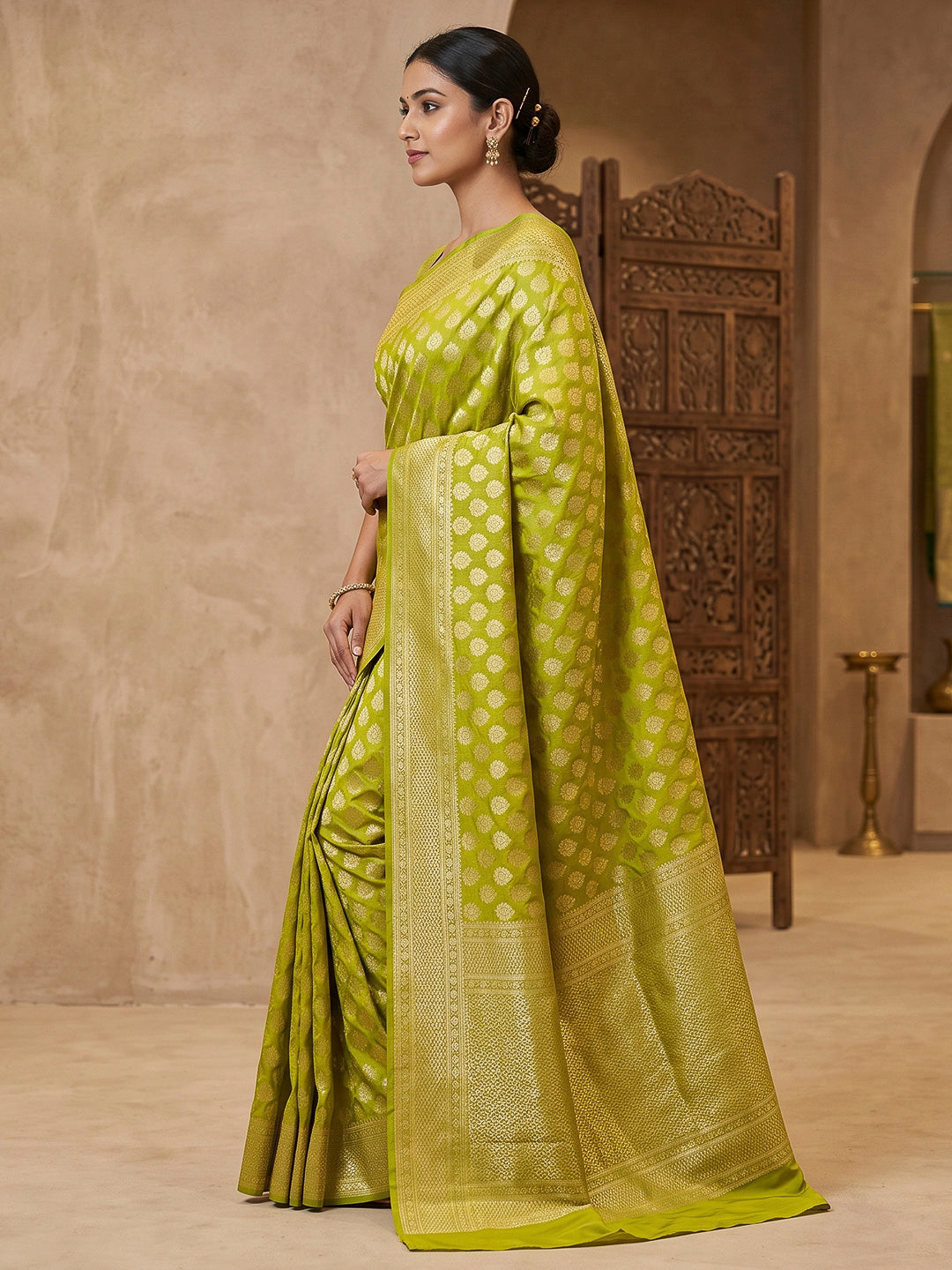 Olive Art Silk Woven Saree