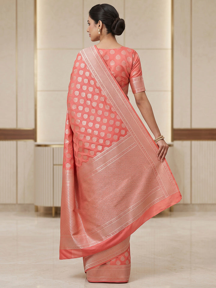 Peach Art Silk Woven Saree