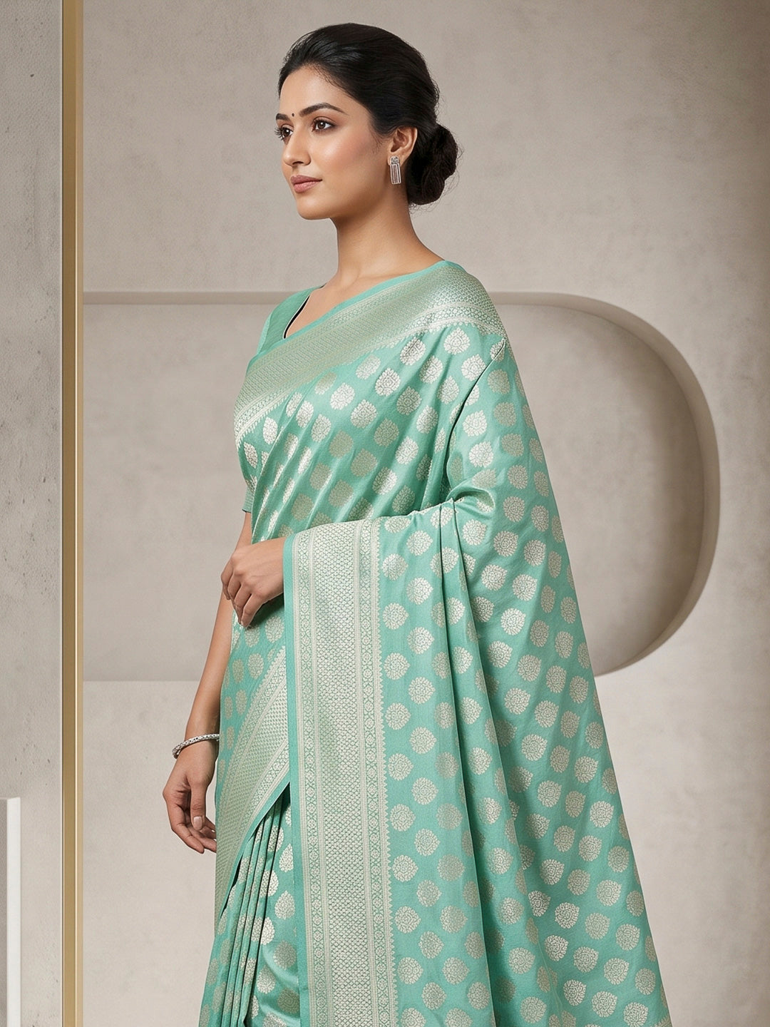 Pista-Green Art Silk Woven Saree